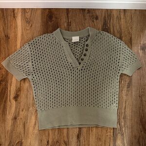Varley Eaton Knit Sage Green Crochet Cotton Sweater - Small - Shortsleeve